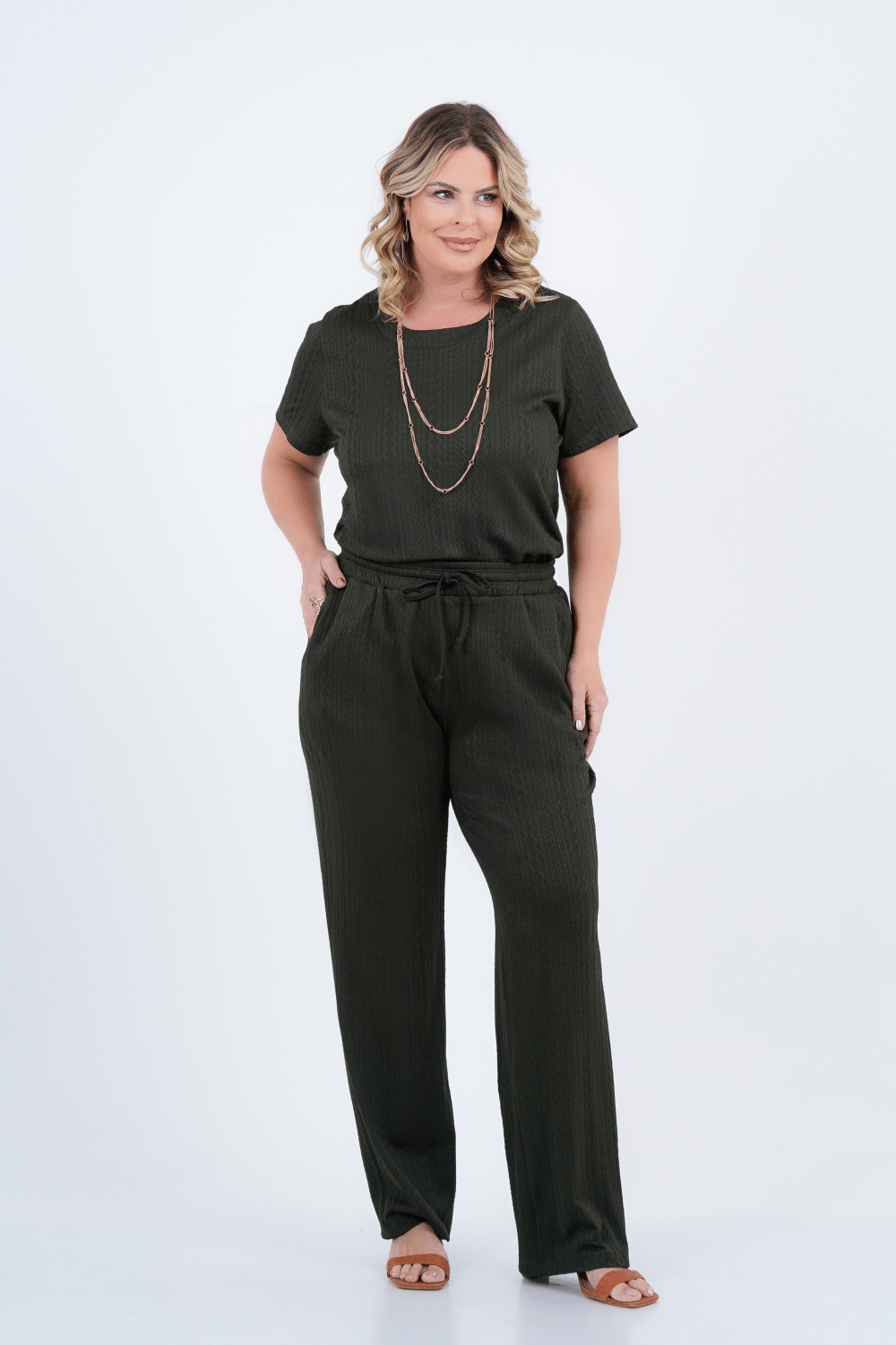 Calça Plus Size Feminino Reta Tricot